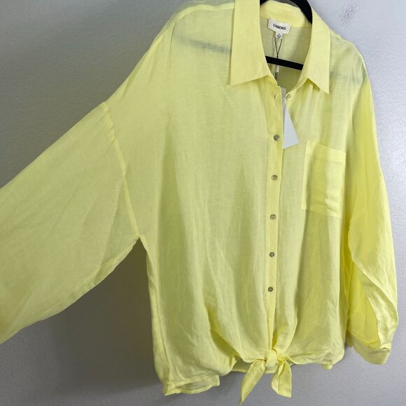 NEW L'Agence Large Talitha Tie Blouse Yellow Button Up Shirt Linen Blend Top - Picture 12 of 12